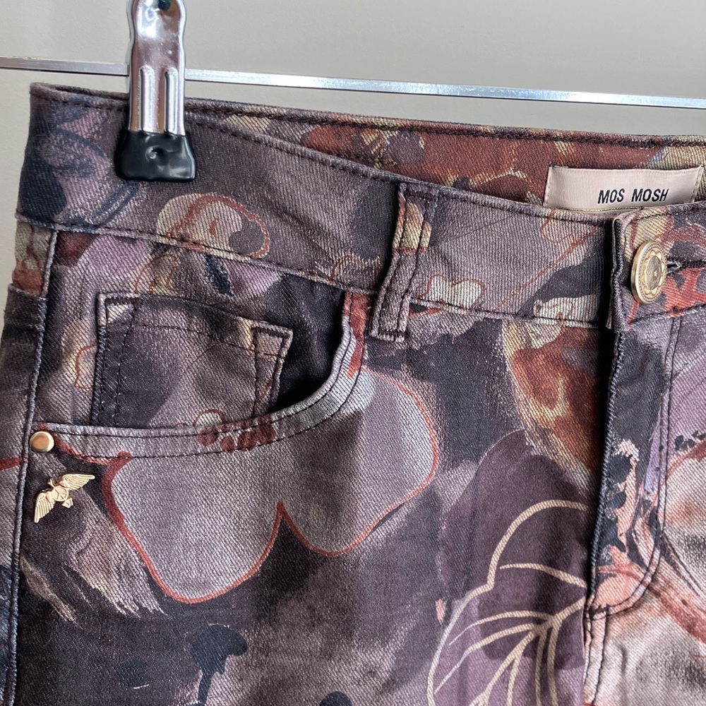 MOS MOSH European Brand Floral Patterned Brown/Grey Skinny Pants Size 28 NWOT - Picture 2 of 11